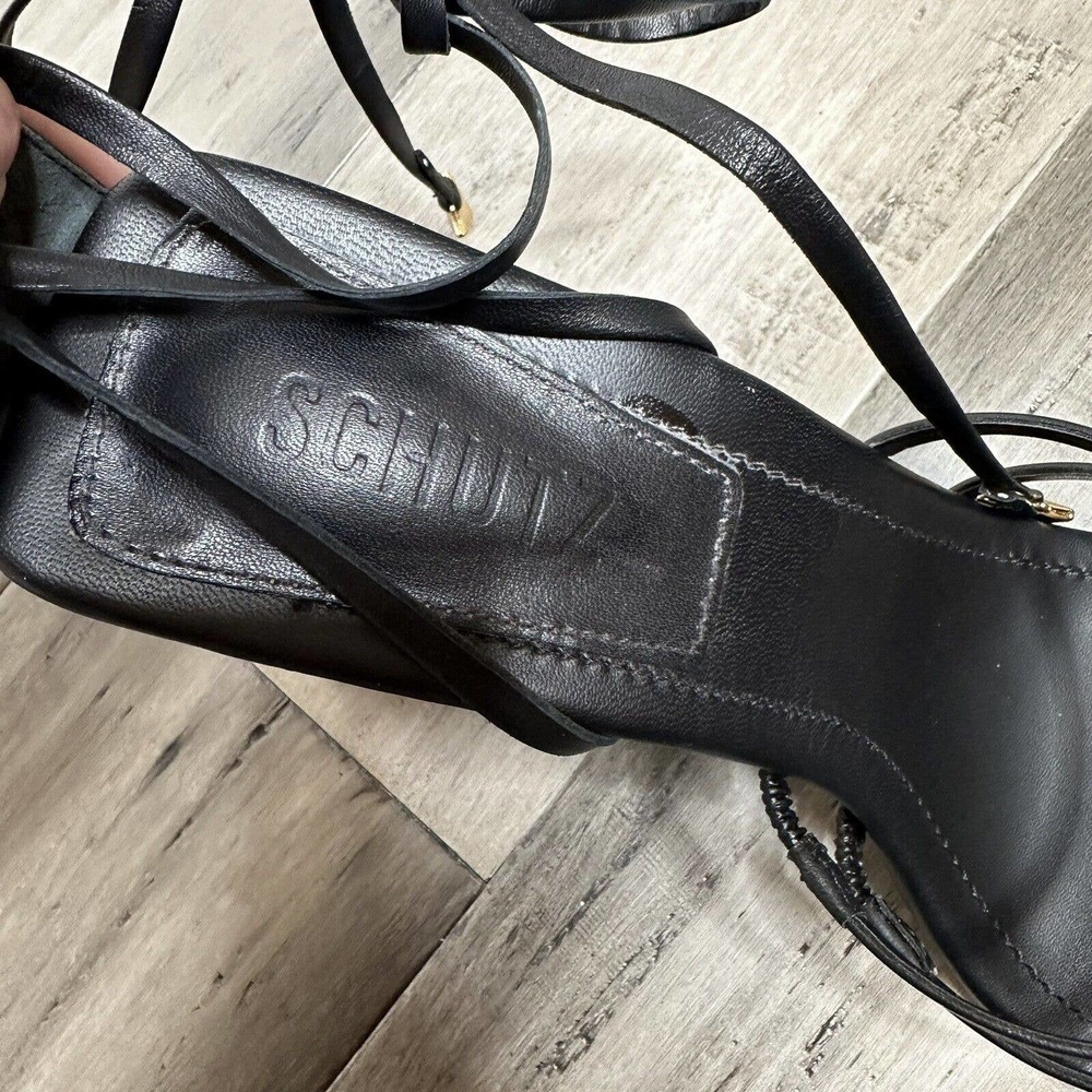 Schutz Leaf Strappy Lace Up Heels Women's Black Gold Detail Size 10 EUC - Picture 6 of 10